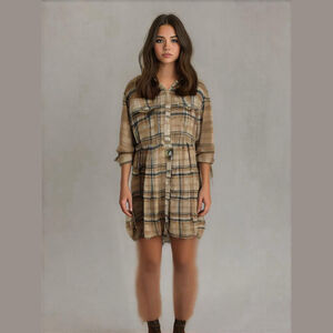 American Eagle Womens Flannel Plaid Long Sleeve Button Shirt Dress